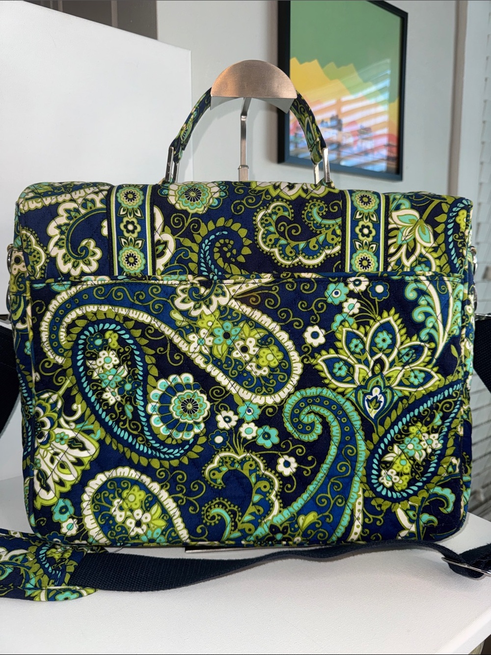 Vera Bradley Laptop Messenger Bag Crossbody Rhythm & Blues Vintage - Picture 2 of 12